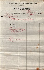 1914  Bridgeport  Connecticut  The Hawley Hardware Co.  Receipt  8 x 5