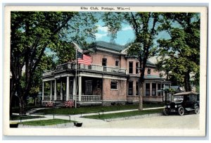 Elks Club House Car Street Garden View Portage Wisconsin WI Antique Postcard