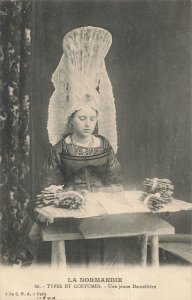 Vintage La Normandie French Postcard Young Lacemaker Costume 1910s