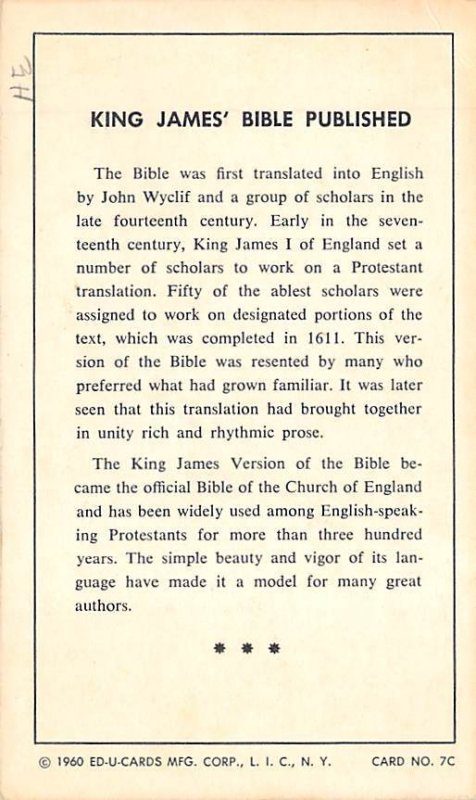 King James Bible published Religion Unused 
