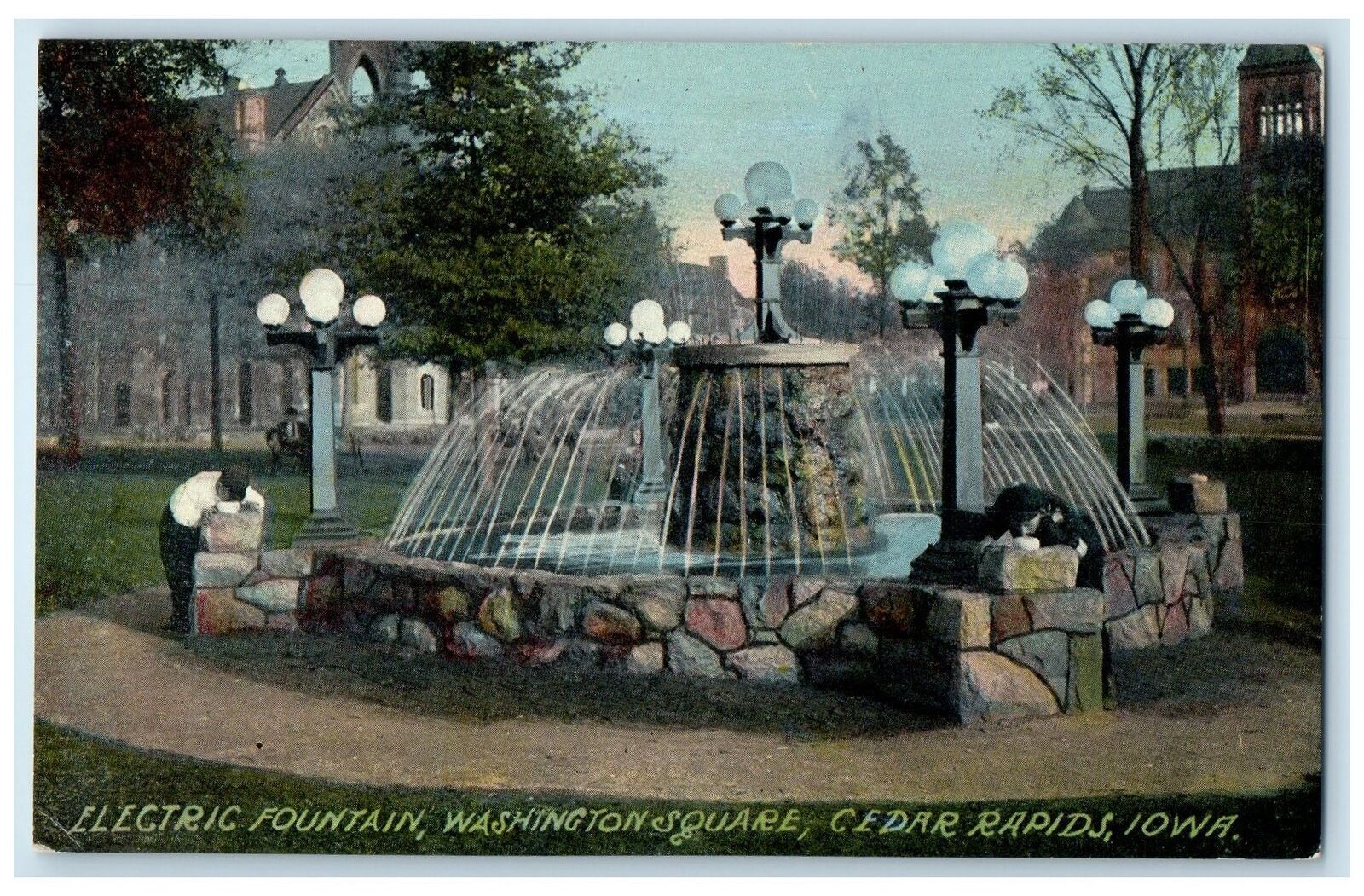 c1910 Electric Fountain Washington Square Cedar Rapids Iowa IA Unposted