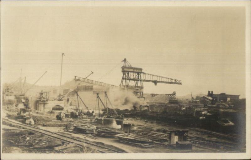 Mining Operation Cranes RR Tracks Nice Unidentified Image c1910 RPPC