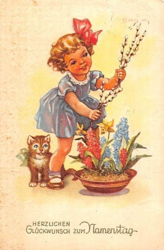 Herzlichen Glueckwunsch Zum Namenstag Name Day Fantasy Girl Flowers Kitten Cat Topics Greetings From Postcard Hippostcard