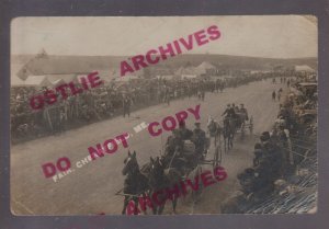 Cherryfield MAINE RPPC c1918 BUGGY PARADE Grandstand Crowd US ARMY WW1 ME #2