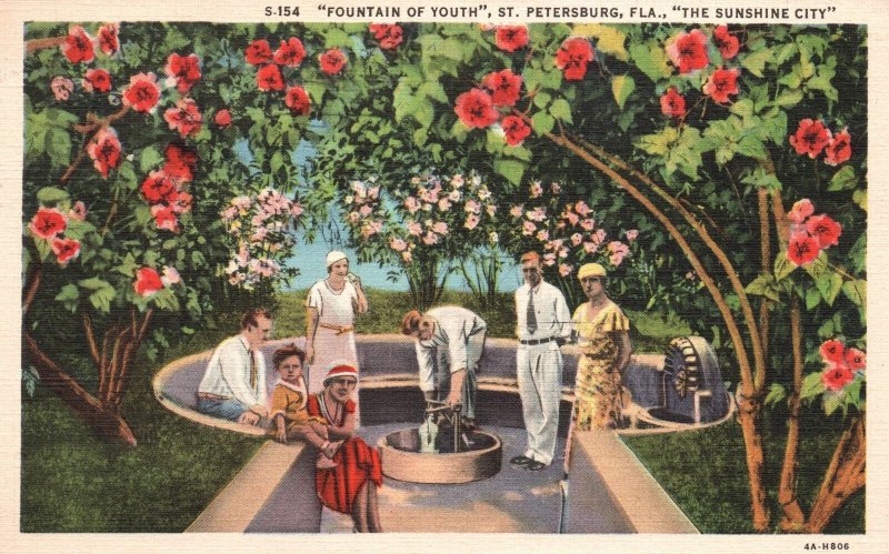 Vintage Postcard 1936 Fountain of Youth St. Petersburg Florida The Sunshine City