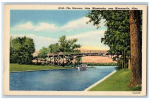 Minneapolis Michigan MI Postcard The Narrow's Lake Bridge Yacht Trees Scene