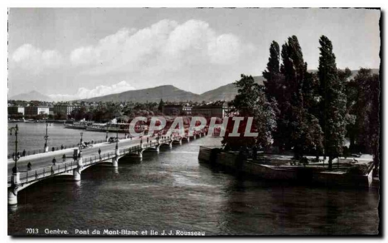 Postcard Modern Switzerland Geneva Mont Blanc Bridge and Ile Rousseau