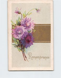 Postcard Remembrance with Flowers Embossed Art Print