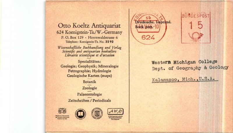 Otto Koeltz Antiquariat, scientific bookseller, Koenigstein, West Postcard