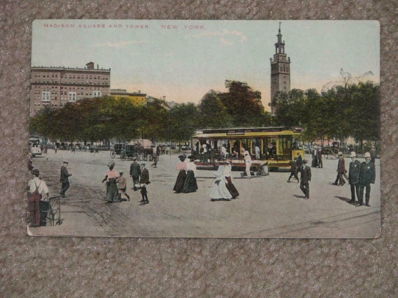 Madison Square & Tower, N.Y. City- Trolleys,  unused vintage card