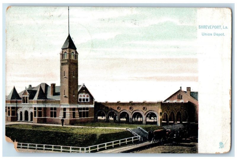1907 Union Depot Exterior Scene Shreveport Louisiana LA Posted Vintage Postcard