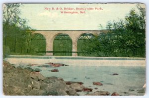 1912 WILMINGTON DELAWARE NEW B&O RAILROAD BRIDGE BRANDYWINE PARK POSTCARD