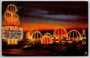 Gambling~Las Vegas NV~Westward-Ho Casino At Night~Entertainment~Vintage Postcard
