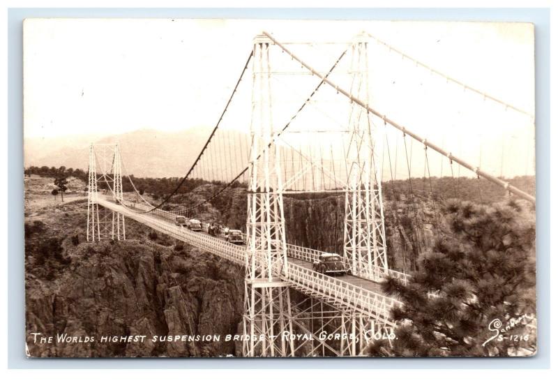 Postcard Worlds Highest Suspension Bridge, Royal Gorge, CO 1946 RPPC H14