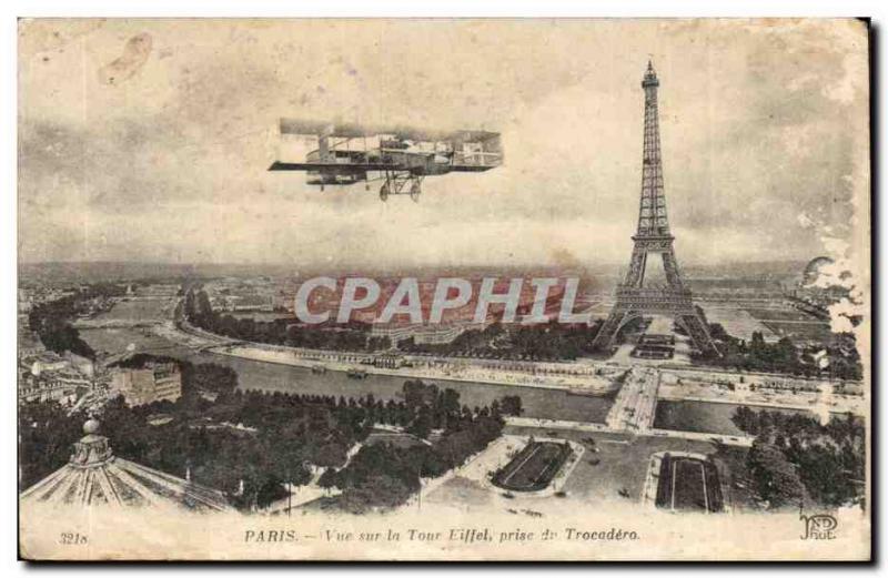 Paris Old Postcard View of the Eiffel Tower taken Trocadero (flat plane)