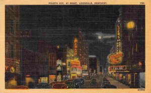 Fourth Avenue at Night Loews Theater Louisville Kentucky 1947 linen postcard