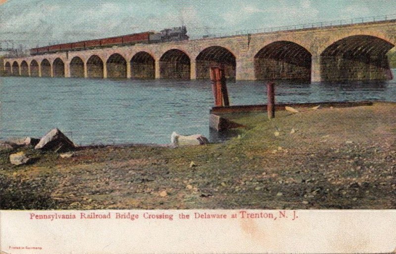 Postcard Pennsylvania Railroad Bridge Crossing the Delaware Trenton NJ 1909