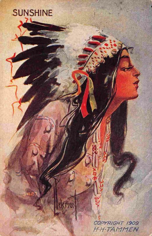 Sunshine Native American Indian Woman Artist Signed Peterson H H Tammen postcard