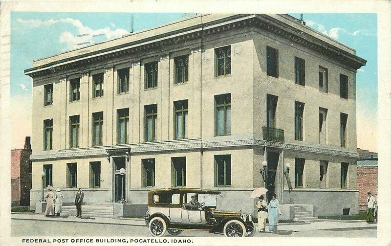 Automobile Federal Post Office Building Pocatello Idaho 1920 Postcard 20-6012