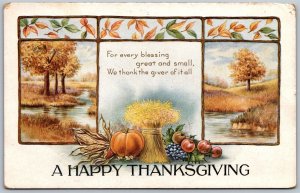 Vtg Happy Thanksgiving Greeting Fall Scenic Landscape Views 1910s Old Postcard