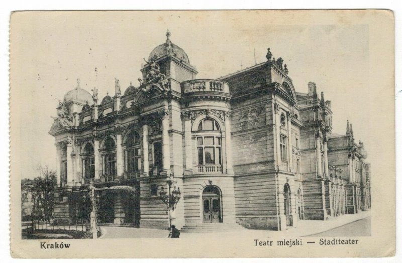 Poland 1914 Used Postcard Krakow Cracow City Theatre First World War Military