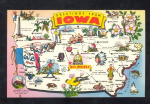 GREETINGS FROM IOWA STATE MAP POSTCARD