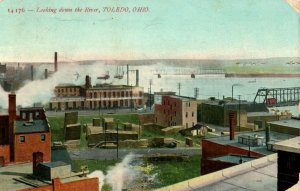 C.1905-09 Looking Down the River Factories River Toledo, Ohio Postcard P19