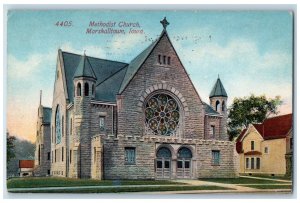 1916 Methodist Church Building Front View Entrance Marshalltown Iowa IA Postcard