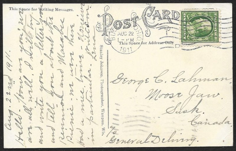 Four Men Pulling Huge Fish From Water Bucyrus Ohio Used c1911