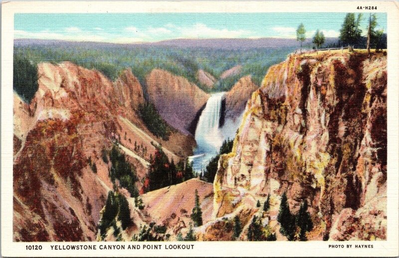 Yellowstone Canyon Point Lookout Linen Postcard UNP VTG Curt Teich Unused 