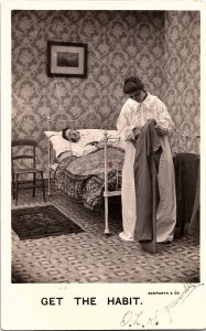 1906 Bamforth Moral Postcard “Get the Habit” Edwardian Nurse Sickbed Scene 1906