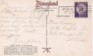 DISNEYLAND, Disney, Anaheim CA 1960 Postcard, Mark Twain Steambost, TWA Rocket