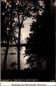 RPPC Sunset in Northern Wisconsin, Greetings from Rhinelander Vtg Postcard N44