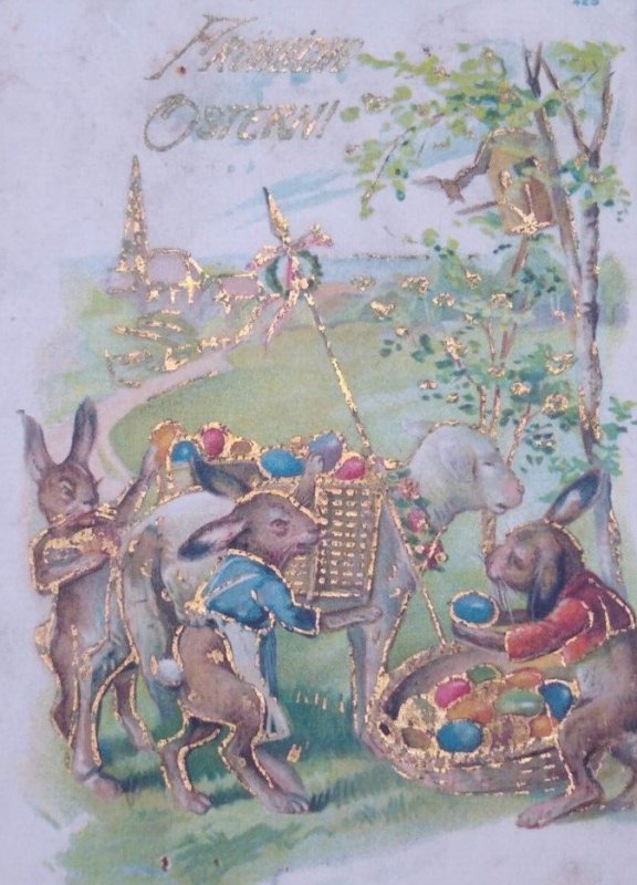 Early 1900s Vintage Easter Postcard Bunny Dressed Rabbits Eggs Sheep ...