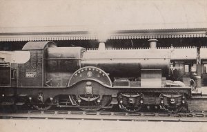 4-2-2 3027 Worcester Train at Taunton Station Antique Real Photo Postcard