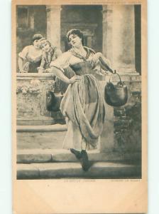 Unused Pre-1907 foreign EUROPEAN GIRL HAS PAILS OF WATER ON SHOULDER k9136