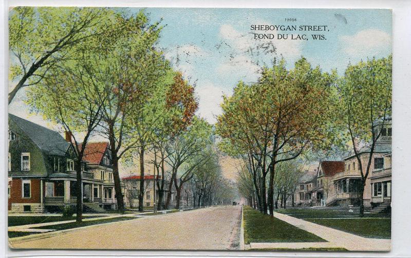 Sheboygan Street Scene Fond Du Lac Wisconsin 1908 postcard