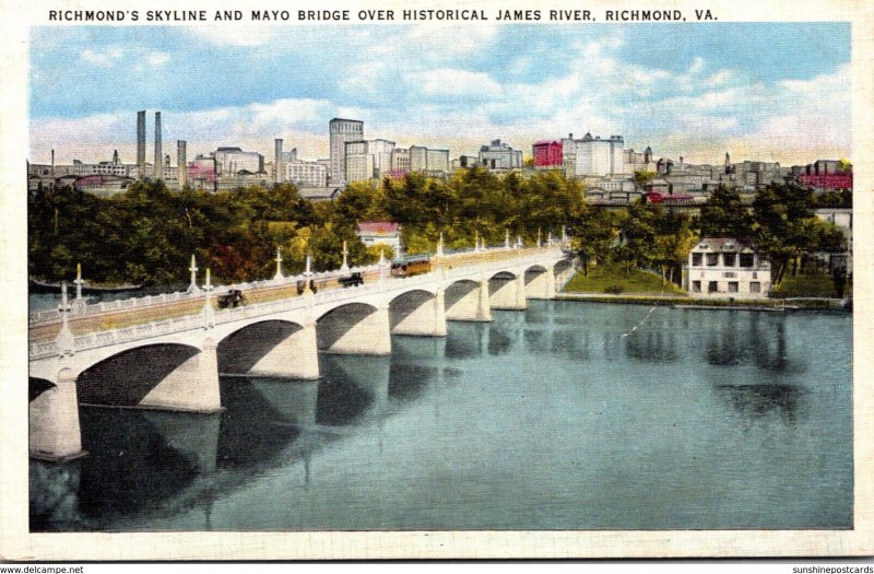 Virginia Richmond Skyline and Mayo Bridge Over Historical James River