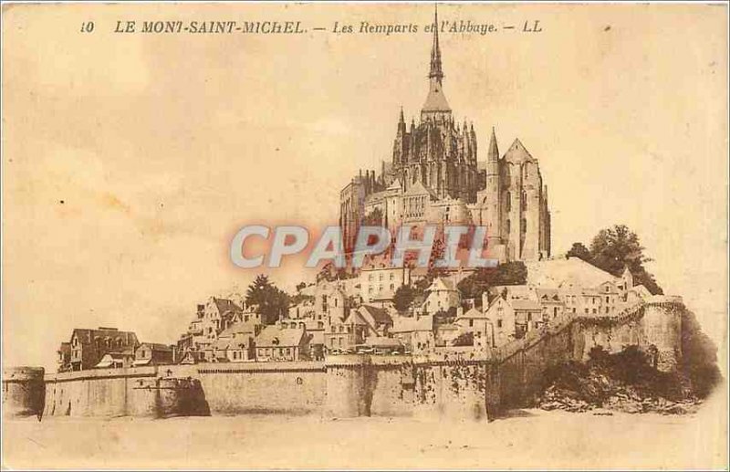 Old Postcard Mont Saint-Michel Abbey and the ramparts