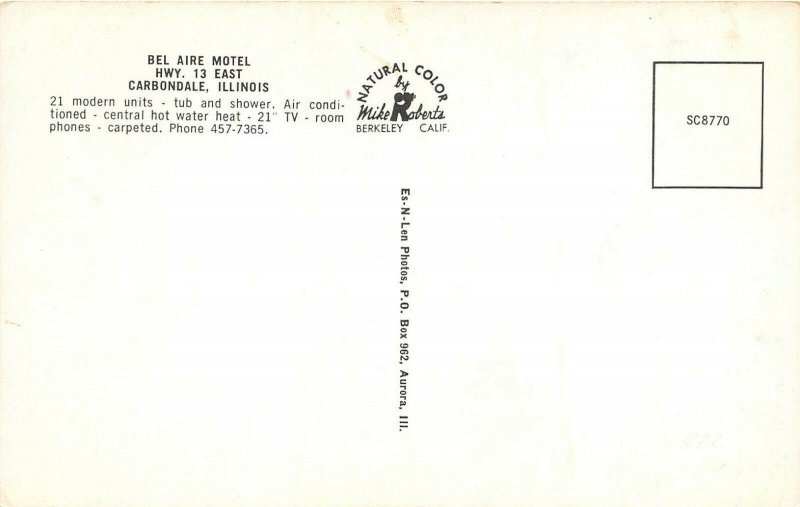 Carbondale Illinois 1960s Postcard Bel Aire Motel