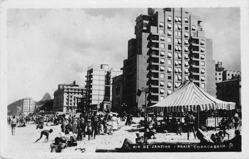 RPPC RIO DE JANEIRO Praia Copacabana Beach Scene c1940s Vintage Postcard