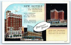 SOUTH BEND, IN Indiana ~ Roadside HOFFMAN HOTELS  c1930s Cars  Postcard