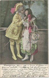 Italian Couple in Romantic pose on balcony or garden wall Vintage Undivided Back