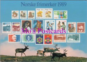 Norway Postcard - Norske Frimerker 1989 Stamps and Reindeer  RR20877