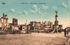 Vintage Postcard 1910's View of The Place d'Erion Fontaine Sube Reims France