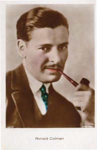 Ronald Colman Smoking Pipe Film Star Hand Coloured Old Photo Postcard