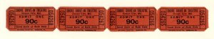 4 Vintage Shore Drive-In Theatre .90¢ Tickets, Ocean City, Maryland/MD, 1960...