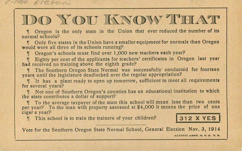 Ashland Oregon State Normal School C-1910 Postcard undivided 9592