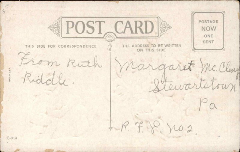 Christmas Children Snowman Embossed c1910s Postcard