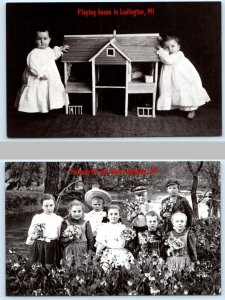 2 Postcards LUDINGTON, MI ~ Playing House CHILDREN Flowers Repro Humor 4x6